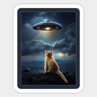 Cat with UFO Alien Sticker
